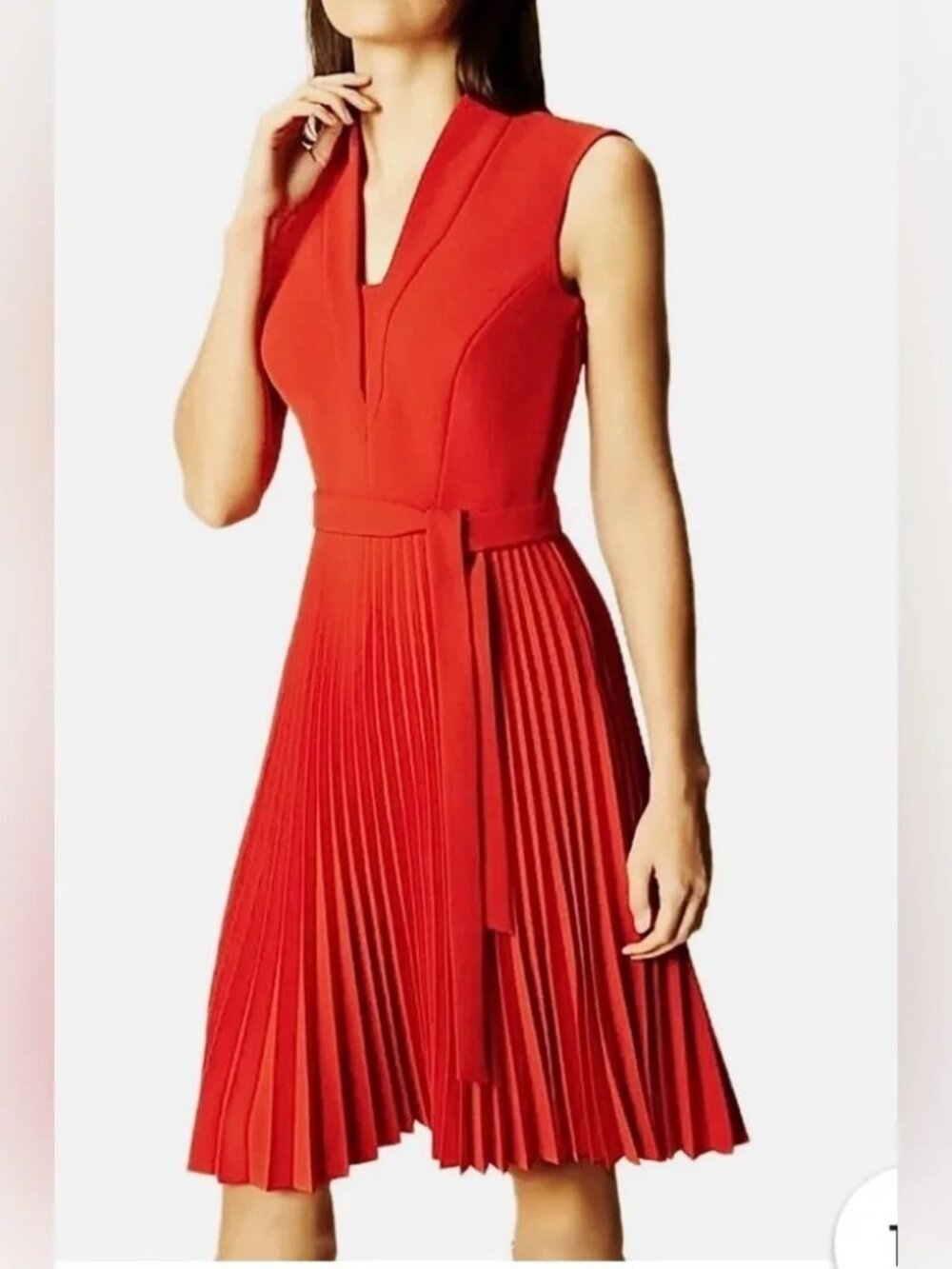 Karen Millen Red Orange Vibrant Pleated Belted Trench Dress UK12